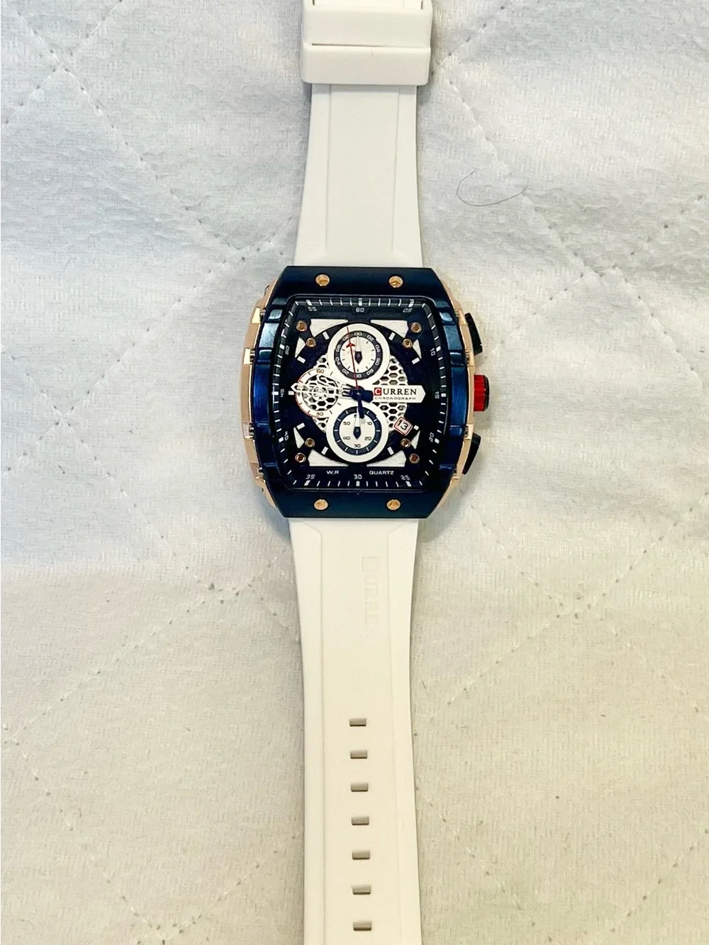 Men's Blue Chronograph Sport Watch with White Strap